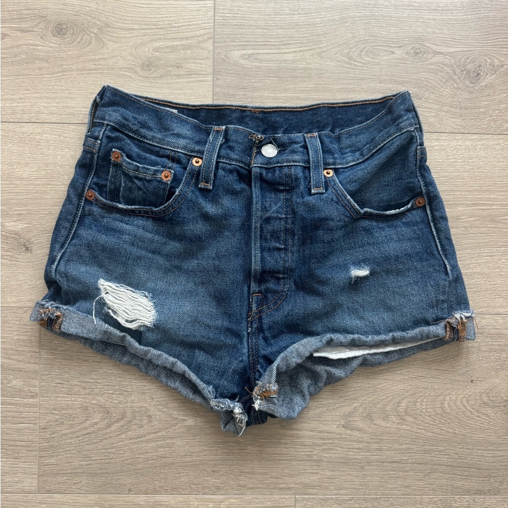Levi's‎ 501 Blue Jean Shorts High-Waisted Distressed 24” waist